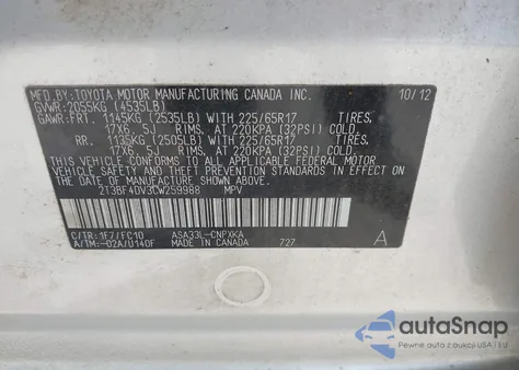 2012 Toyota Rav4 из США, поврежденный, VIN 2T3BF4DV3CW259988